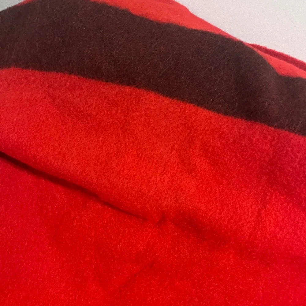Vtg Hudson Bay Wool Camp Blanket Red Black Striped‎ Cabin Lodge 82x68